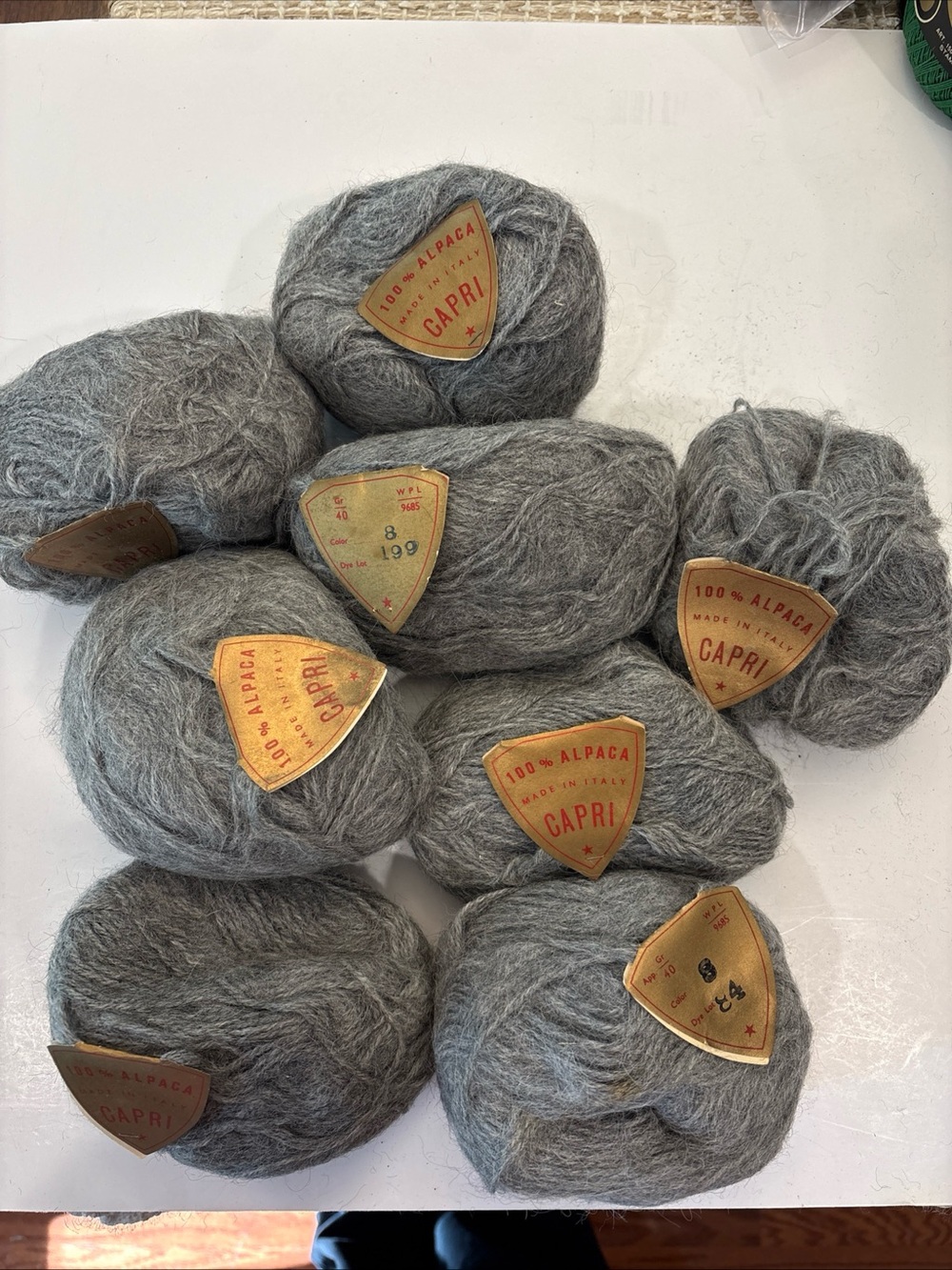 New 8 Skeins 100% Alpaca Color 8 Gray Made In Italy